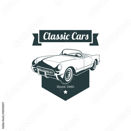Classic muscle car emblems, high quality retro badge and vintage icon. Design elements for service car repair, restoration and car club  - stock vector