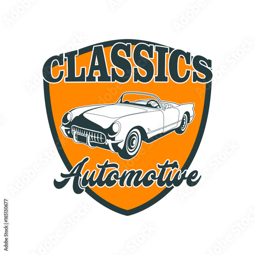 Classic muscle car emblems, high quality retro badge and vintage icon. Design elements for service car repair, restoration and car club  - stock vector