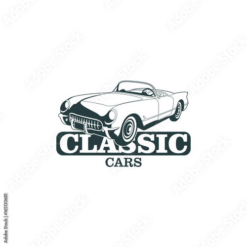 Classic muscle car emblems, high quality retro badge and vintage icon. Design elements for service car repair, restoration and car club  - stock vector