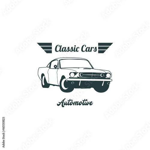Classic muscle car emblems, high quality retro badge and vintage icon. Design elements for service car repair, restoration and car club  - stock vector