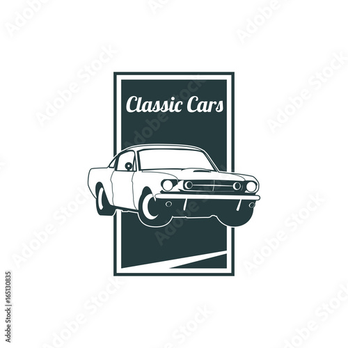Classic muscle car emblems, high quality retro badge and vintage icon. Design elements for service car repair, restoration and car club  - stock vector