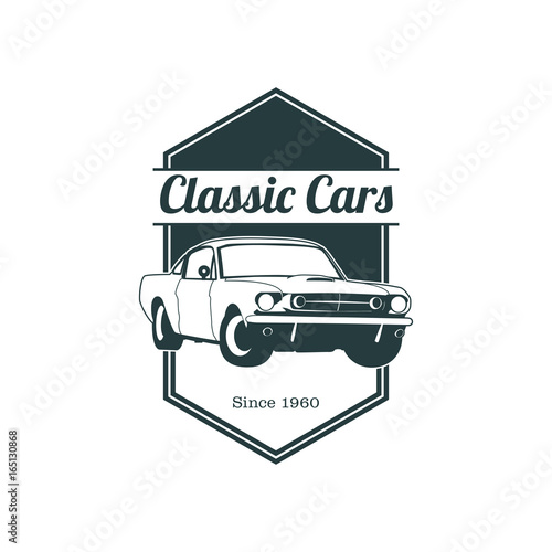 Classic muscle car emblems, high quality retro badge and vintage icon. Design elements for service car repair, restoration and car club  - stock vector