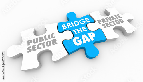 Bridge Gap Between Public Private Sectors Puzzle Pieces 3d Illustration