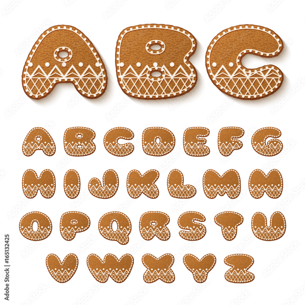 Set of gingerbread cookies with icing. Alphabet. Vector illustration Set of gingerbread cookies with icing. Alphabet. Vector illustration