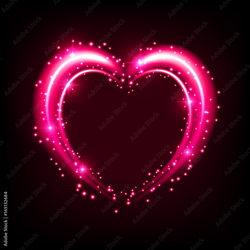Shiny heart-shaped frame on black background. Holiday vector illustration Shiny heart-shaped frame on black background. Holiday vector illustration