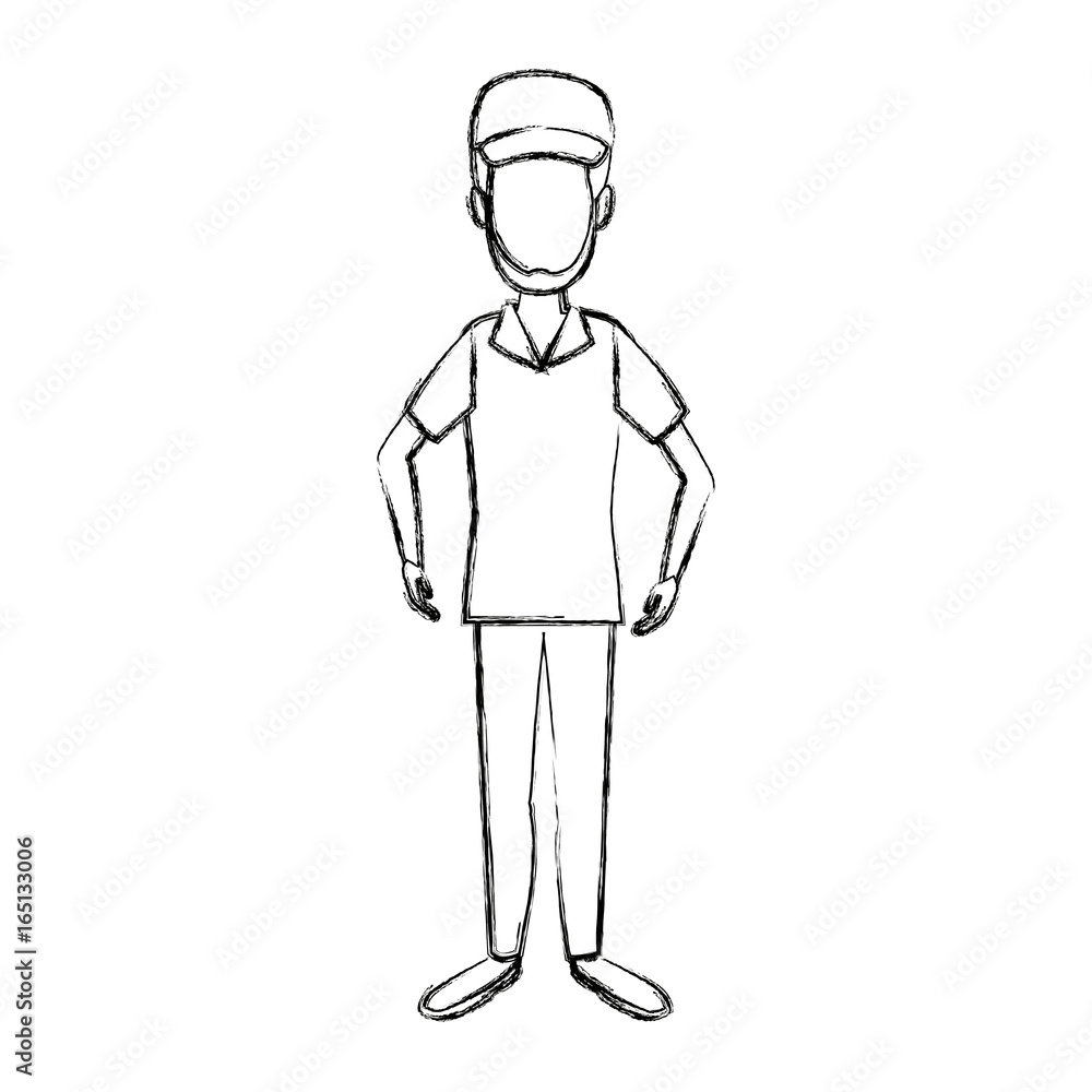 man in uniform of delivery worker standing man in uniform of delivery worker standing