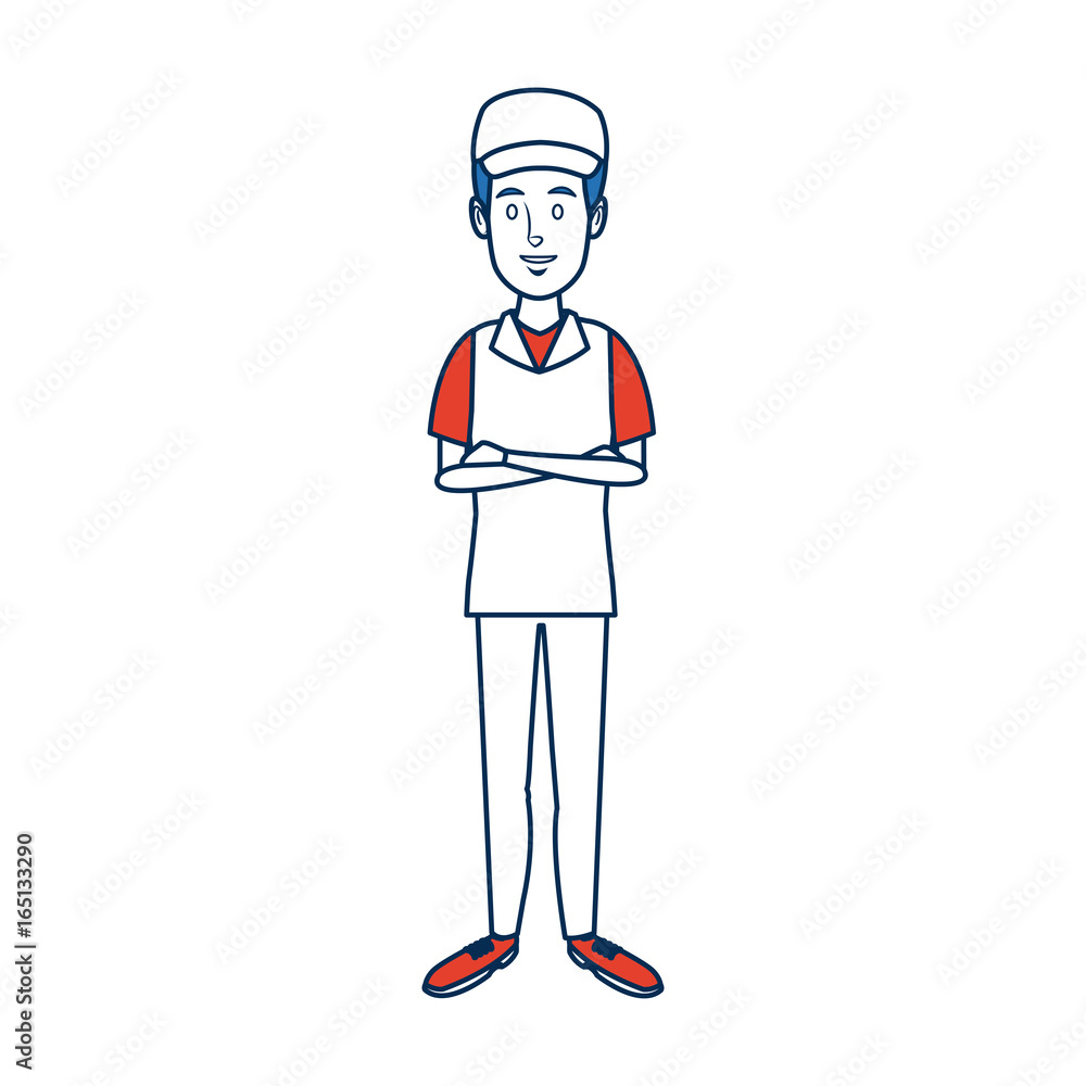 man in uniform of delivery worker standing man in uniform of delivery worker standing