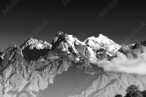 From left - Mount South Kabru , Mount North Kabru and Mount Talung - Sikkim, India