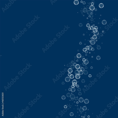 Soap bubbles. Right wave with soap bubbles on deep blue background. Vector illustration.