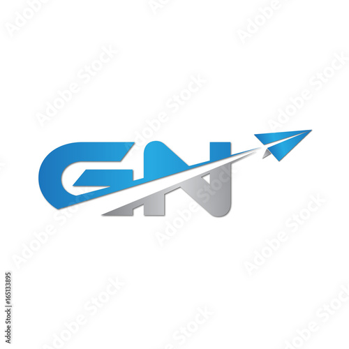 initial letter GN logo origami paper plane