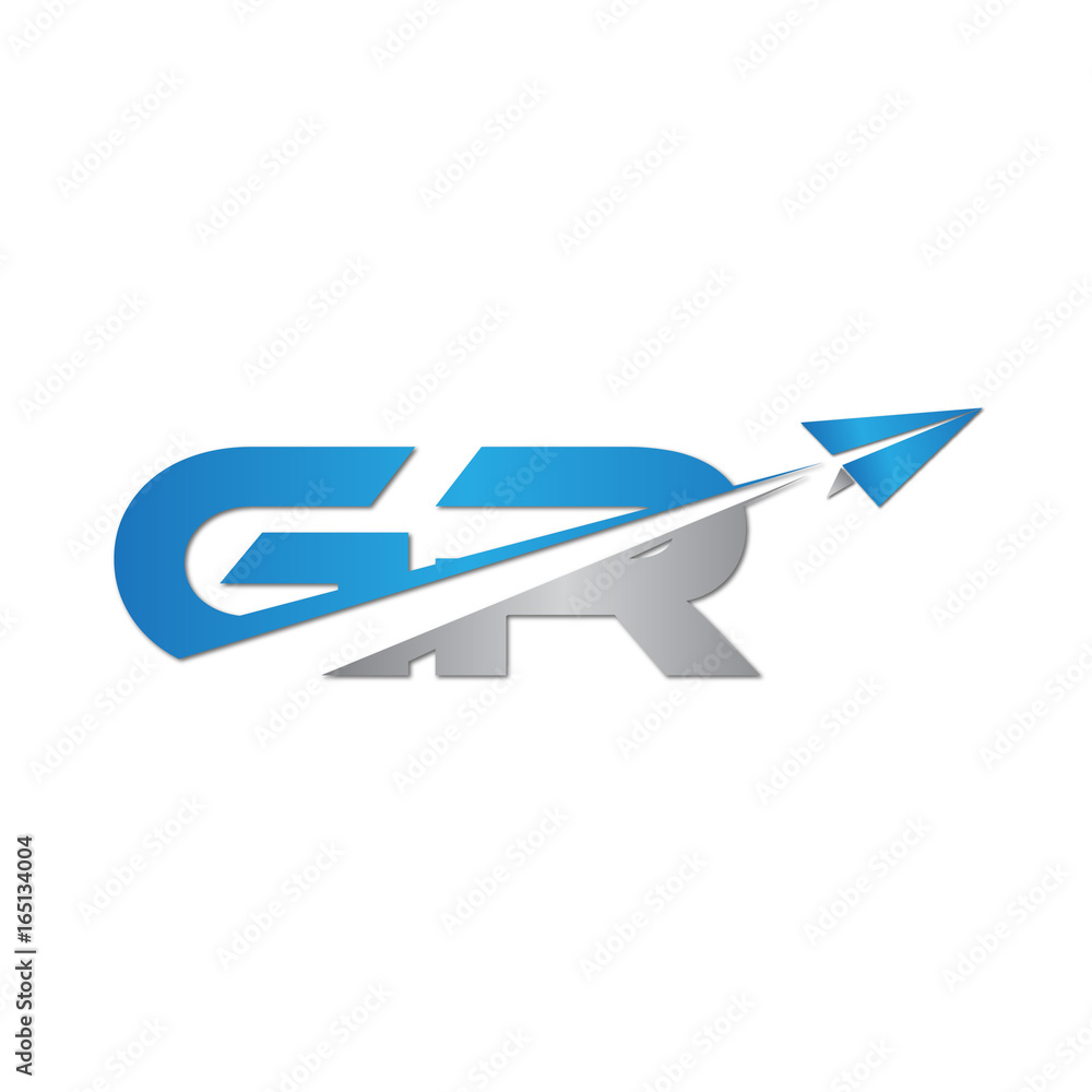 initial letter GR logo origami paper plane