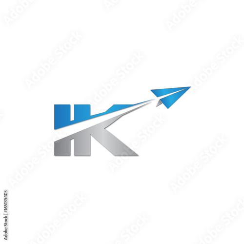 initial letter IK logo origami paper plane