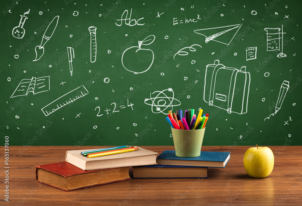 Back to school chalkboard and color pencils Back to school chalkboard and color pencils