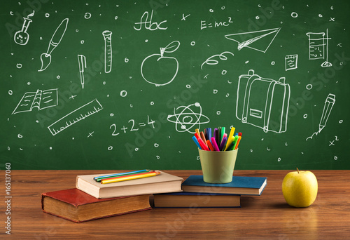Back to school chalkboard and color pencils