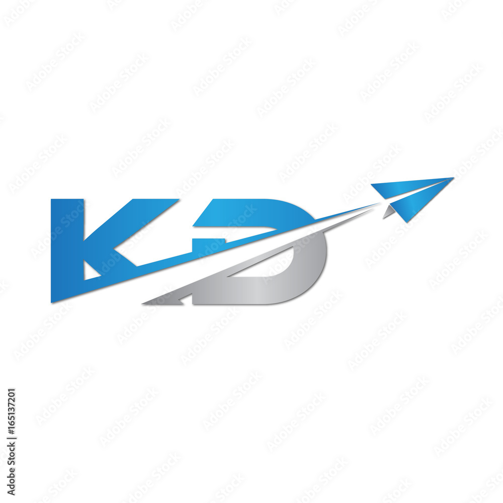 initial letter KD logo origami paper plane