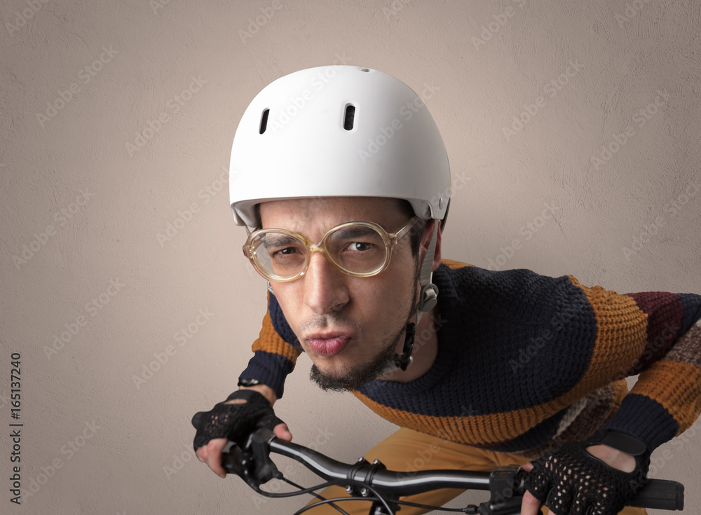 Crazy cyclist with empty background Crazy cyclist with empty background