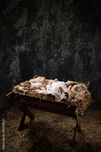 Bild auf Leinwand First Christmas With JEsus on a Manger