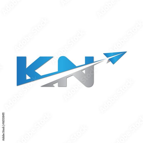 initial letter KN logo origami paper plane