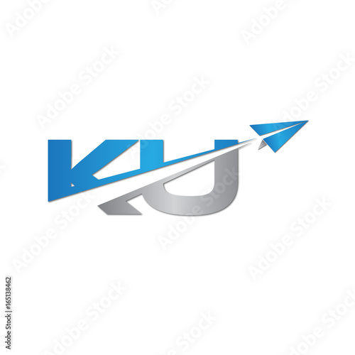 initial letter KU logo origami paper plane