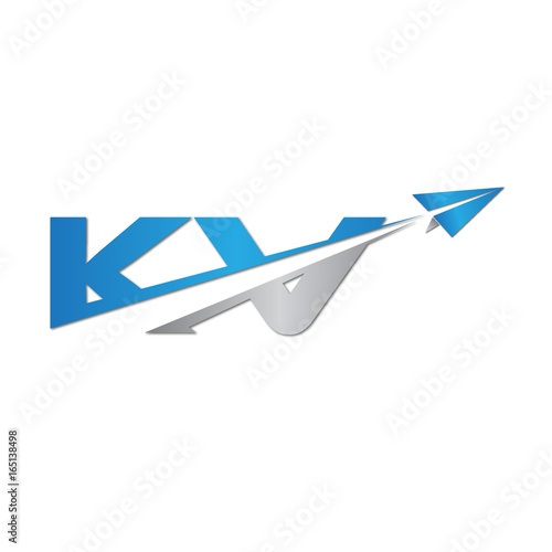 initial letter KV logo origami paper plane