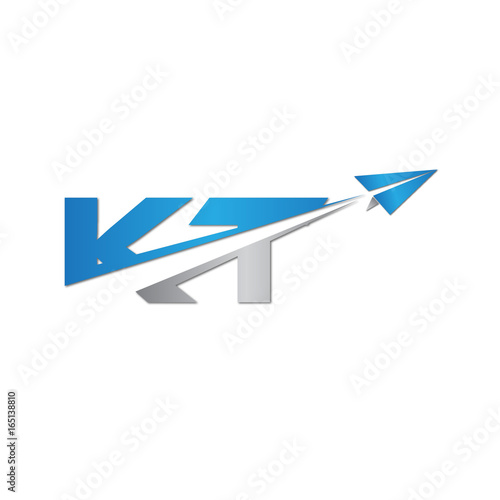 initial letter KT logo origami paper plane