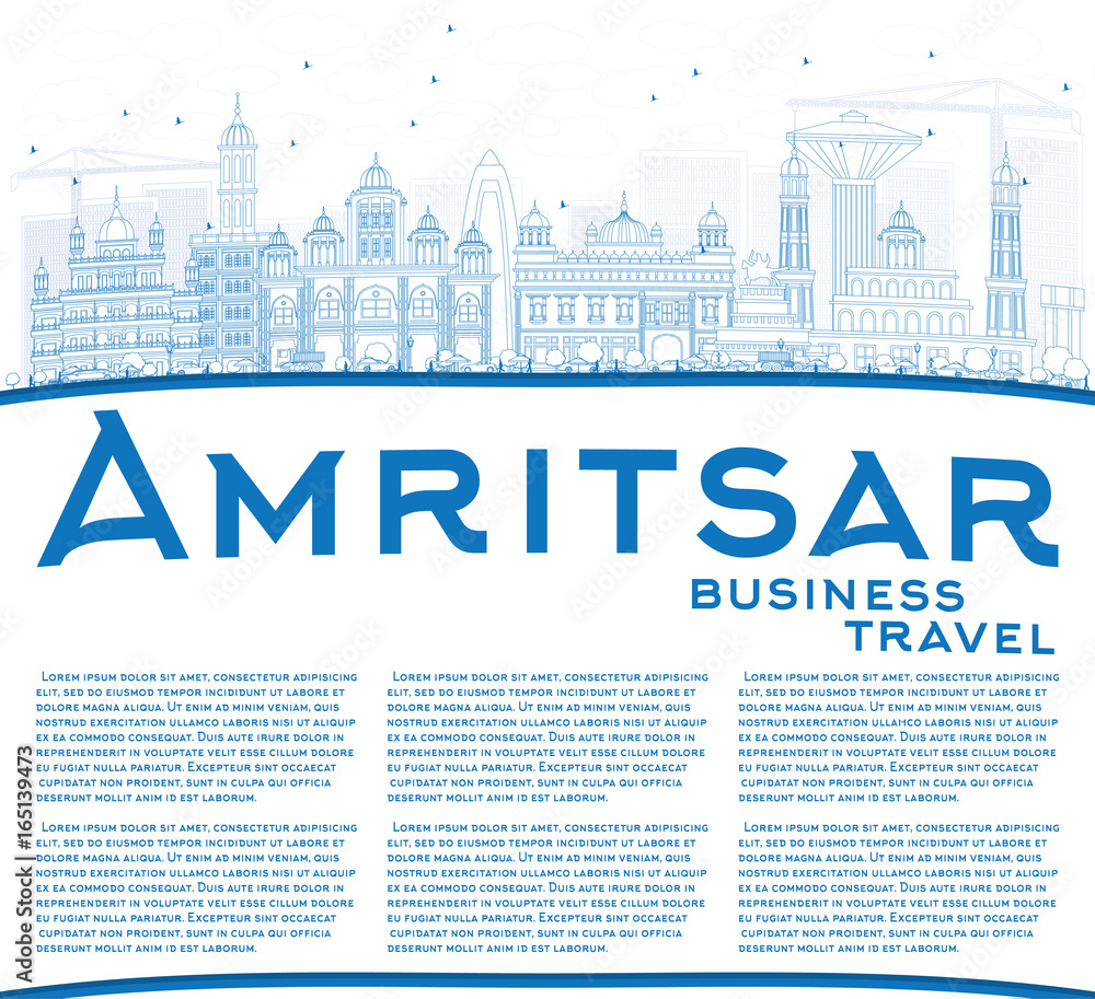 Outline Amritsar Skyline with Blue Buildings and Copy Space. Outline Amritsar Skyline with Blue Buildings and Copy Space.