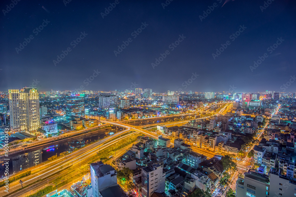 Aerial view of Saigon Highway at Night