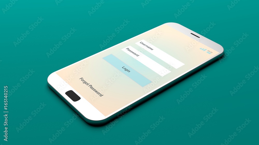 Fototapeta premium Login on a smartphone screen. 3d illustration