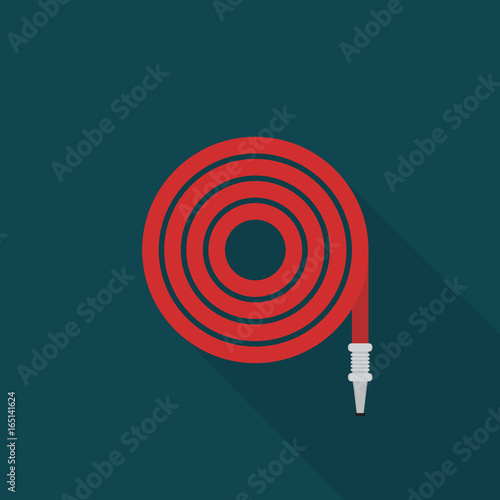 Fire hose reel icon with long shadow on blue background, flat design style. Vector illustration eps 10.