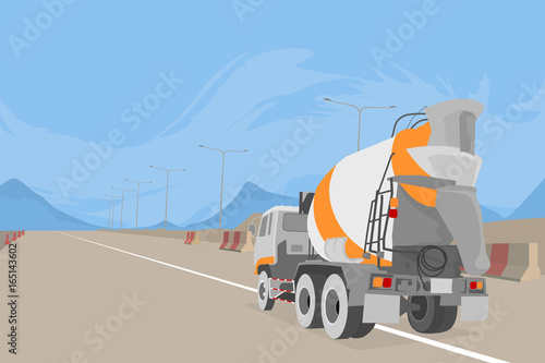 Cement truck scene vector construction and transportation background