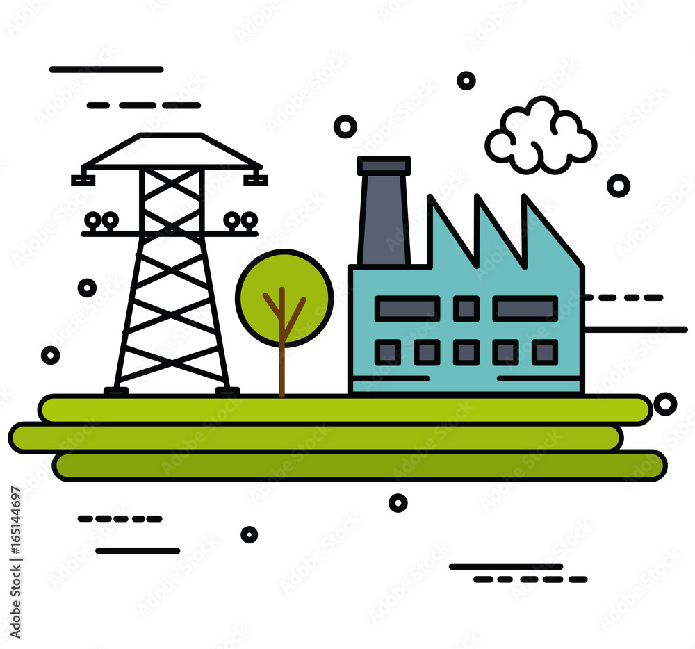 Naklejka premium Energy related design with factory and tower over white background