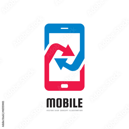 Mobile phone application - vector logo template concept illustration. Abstract smartphone with arrows sign. Design element.