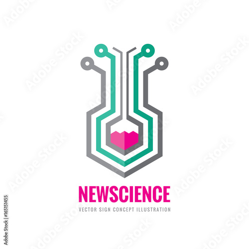 New science - vector logo template concept illustration. Education creative sign. Physics and chemistry abstract design elements. Flask icon. 