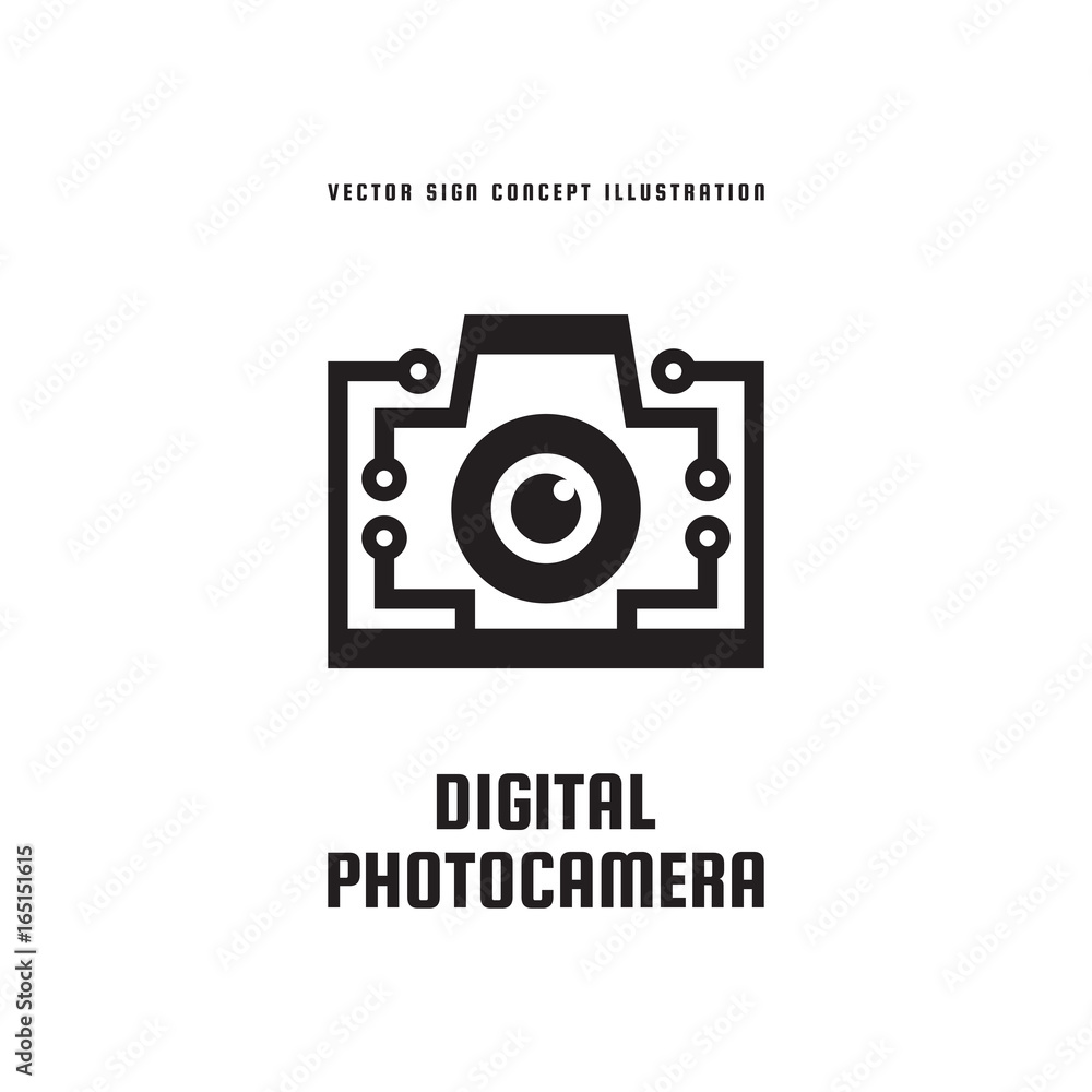 Digital photo camera - concept logo template vector illustration. Photography creative icon sign. Modern photostudio graphic symbol. Design element. Digital photo camera - concept logo template vector illustration. Photography creative icon sign. Modern photostudio graphic symbol. Design element.