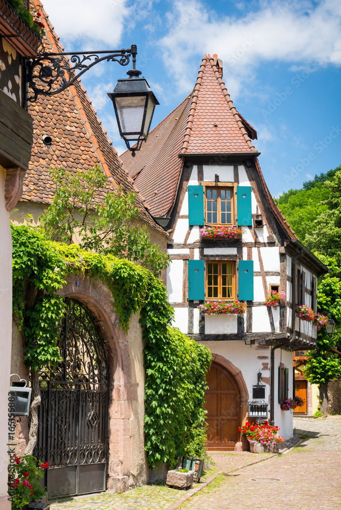 medieval romantic town Kaysersberg in Alsace in east france