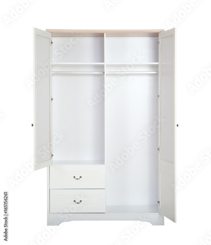 Entry open white wardrobe isolated on white background with clipping path. photo