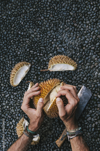 Durian Fruit Cut And Preparation photo