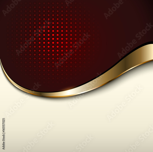 Business background, red and beige with gold metal elements,