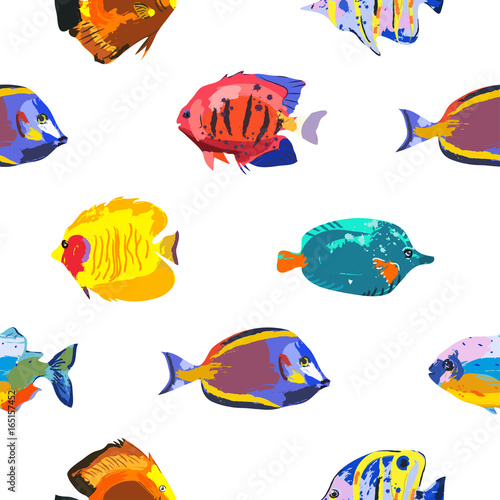 Seamless cute pattern with tropical fish © barbyturas