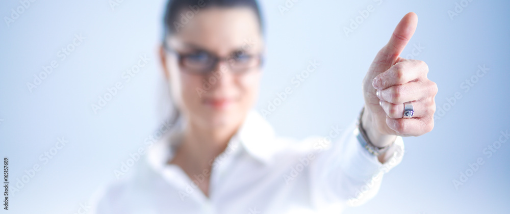 A young woman showing ok, isolated on white background A young woman showing ok, isolated on white background