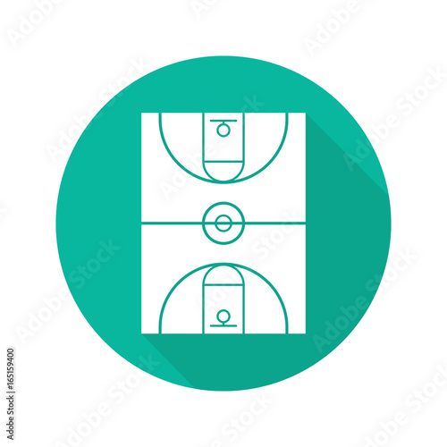 Basketball court flat design long shadow glyph icon