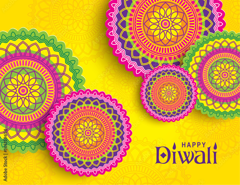 Diwali festival greeting card with colorful rangoli backgrounds Stock  Vector | Adobe Stock