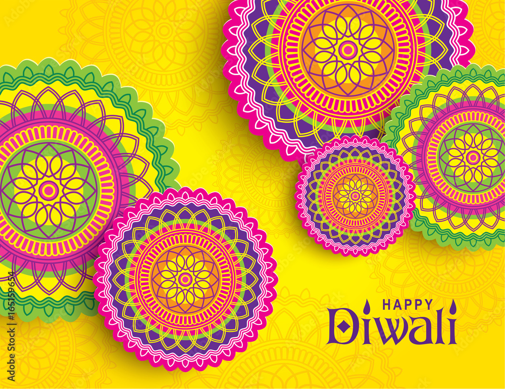 Diwali festival greeting card with colorful rangoli backgrounds Stock