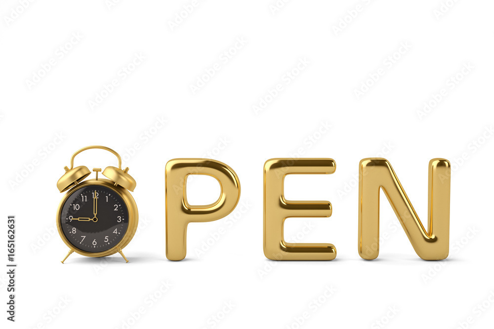 Gold word and clock 3D illustration Gold word and clock 3D illustration