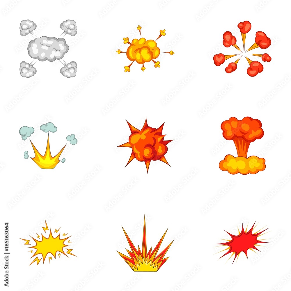 Variously shaped firework explosion icons set