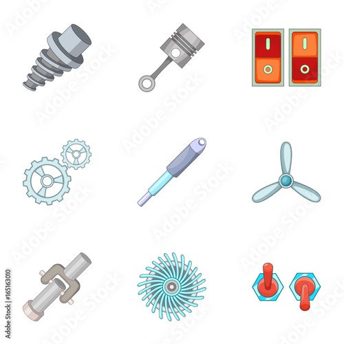 Car parts icons set, cartoon style