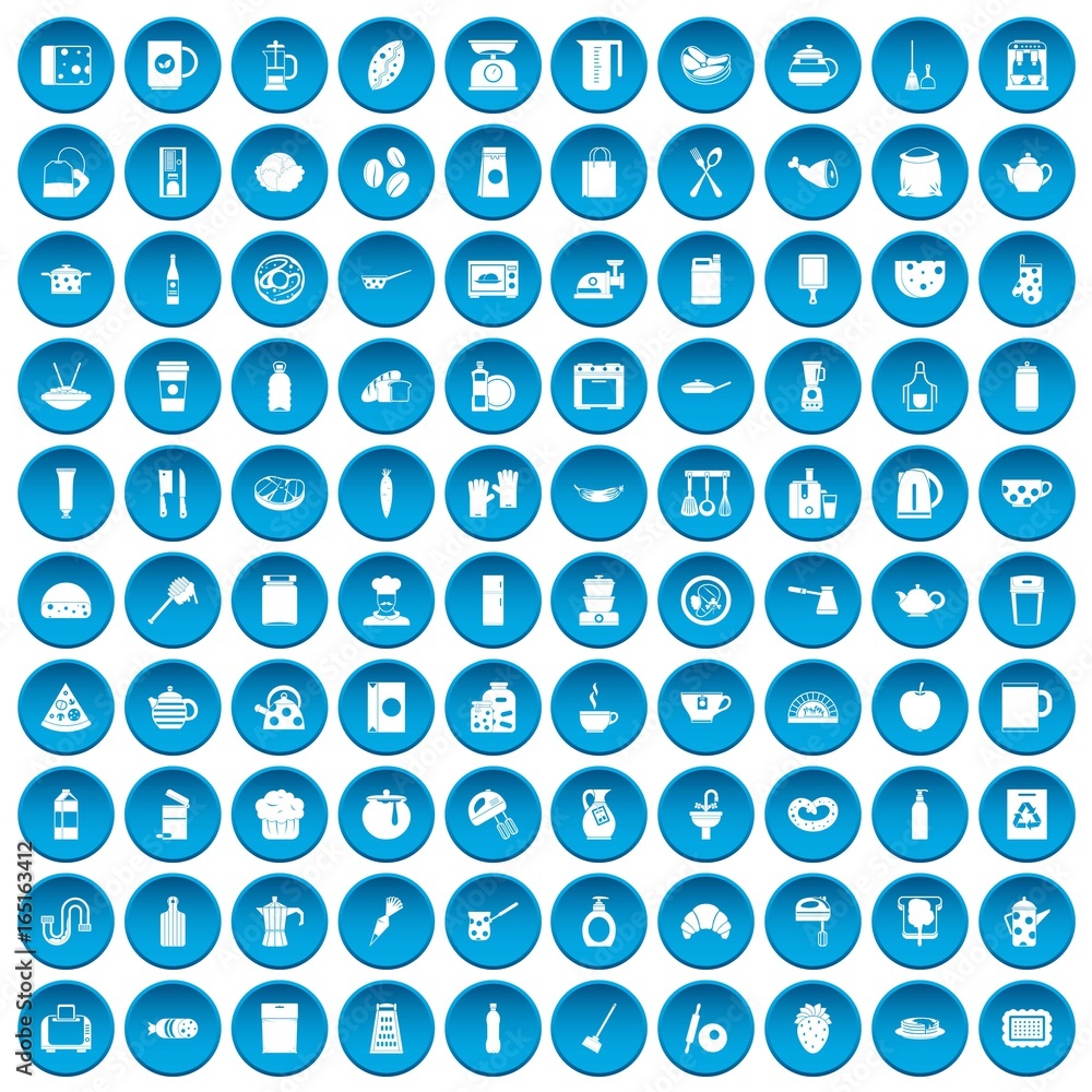 100 kitchen icons set blue 100 kitchen icons set blue