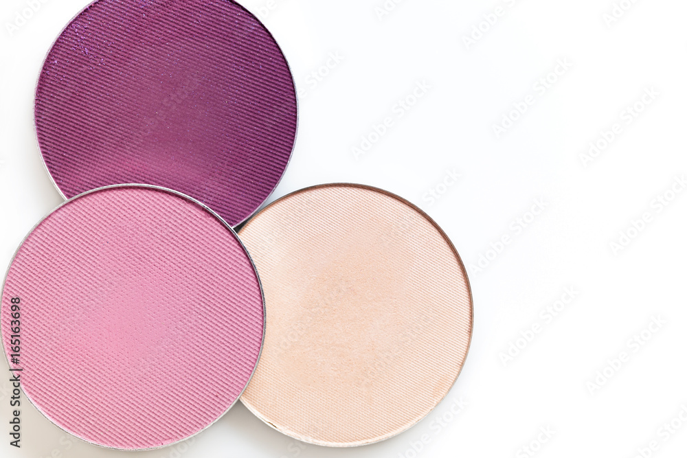 Beige and pink eye shadow isolated on white background Beige and pink eye shadow isolated on white background