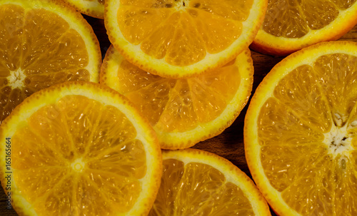 Background of the orange slices. Top view