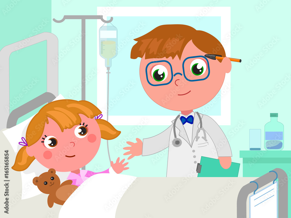 Doctor and sick girl in hospital bed vector Stock Vector Adobe Stock